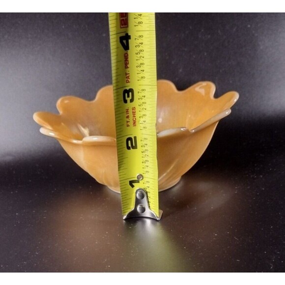 Fire King Lusterware Lotus Peach Bowl Trinket Dish Scalloped Edge Floral Vintage - Picture 5 of 5